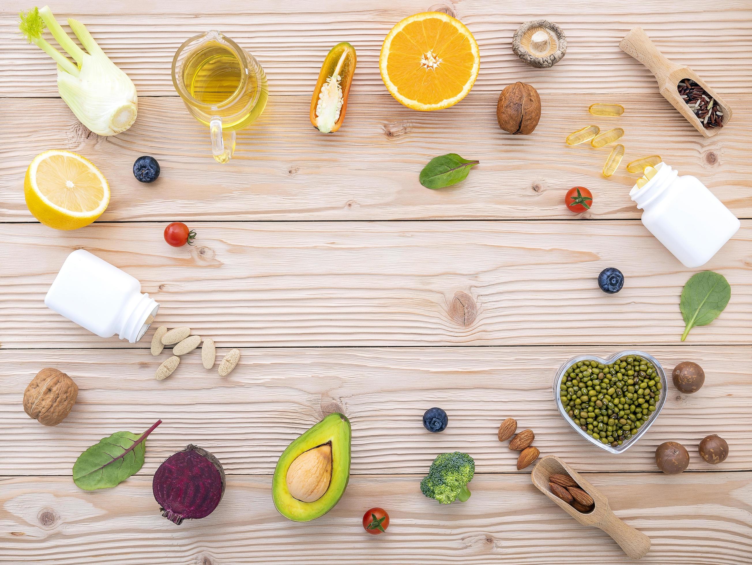 Frame of fresh food on wood Stock Free