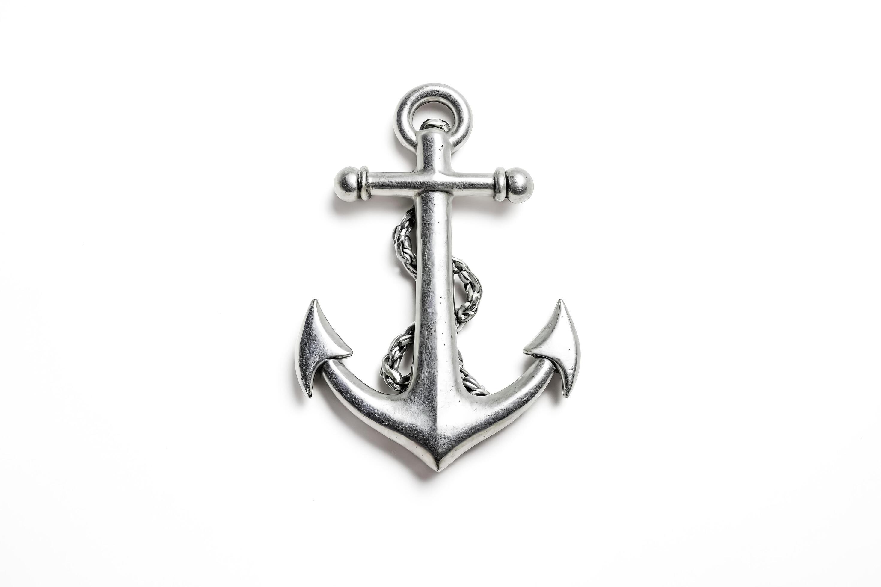 Silver Anchor with Rope on White Background Stock Free