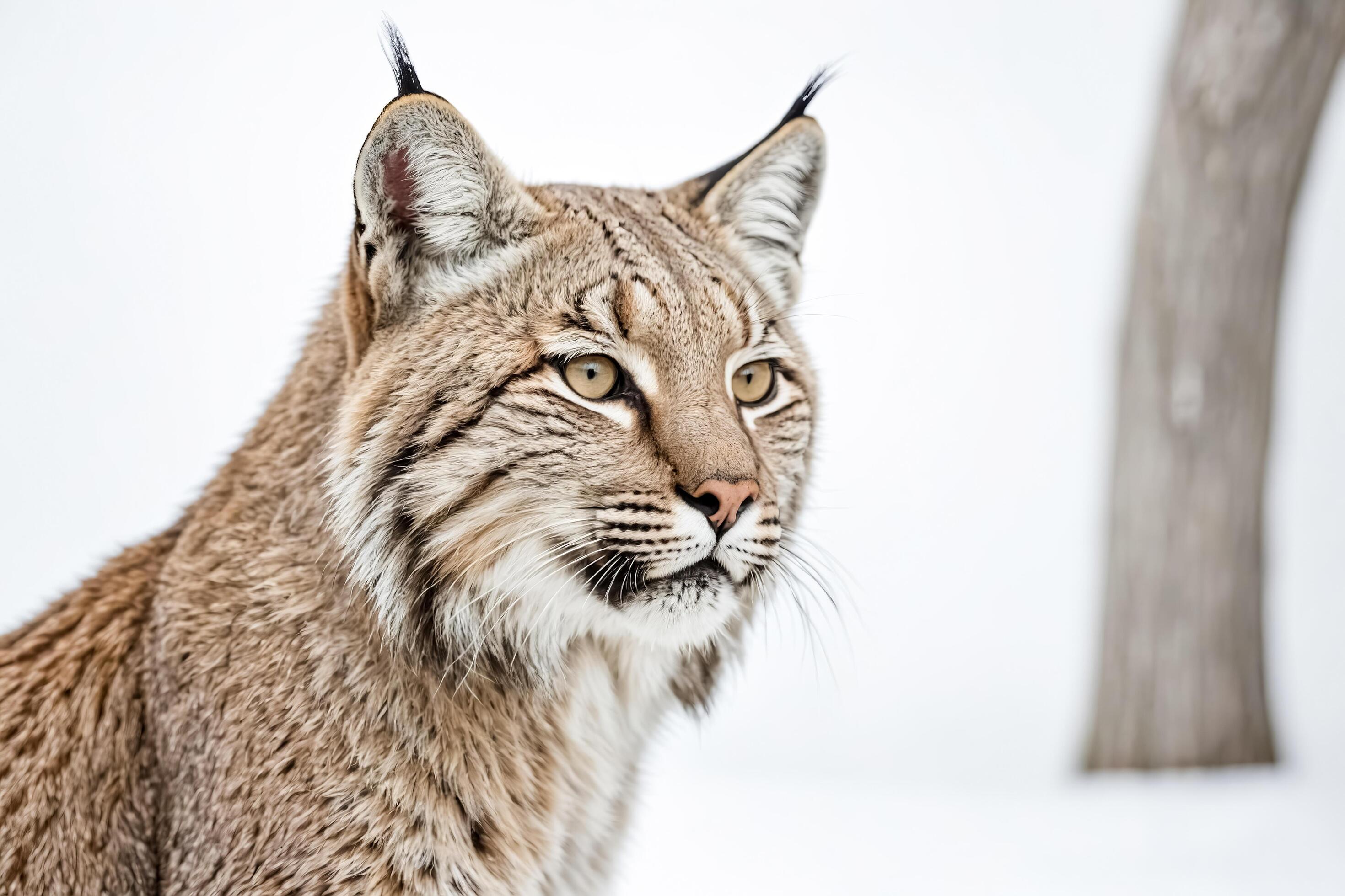 Close-up portrait of a lynx with white background Stock Free