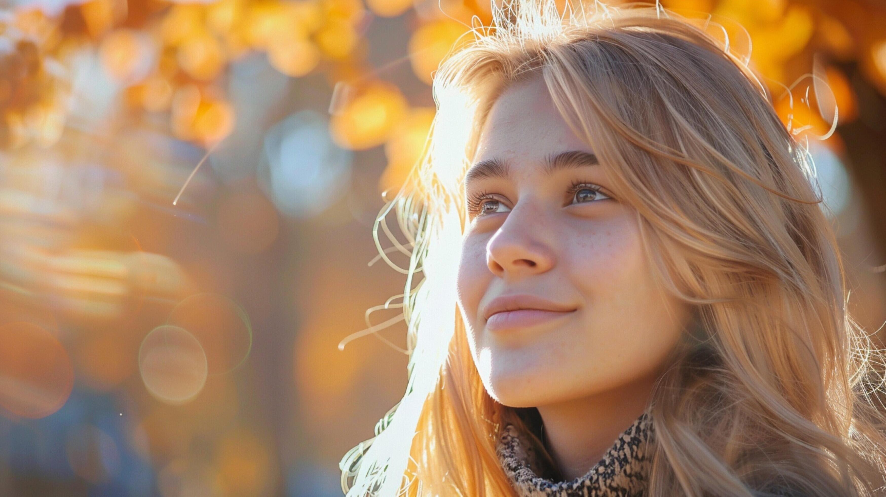 young woman with long blond hair enjoying autumn Stock Free