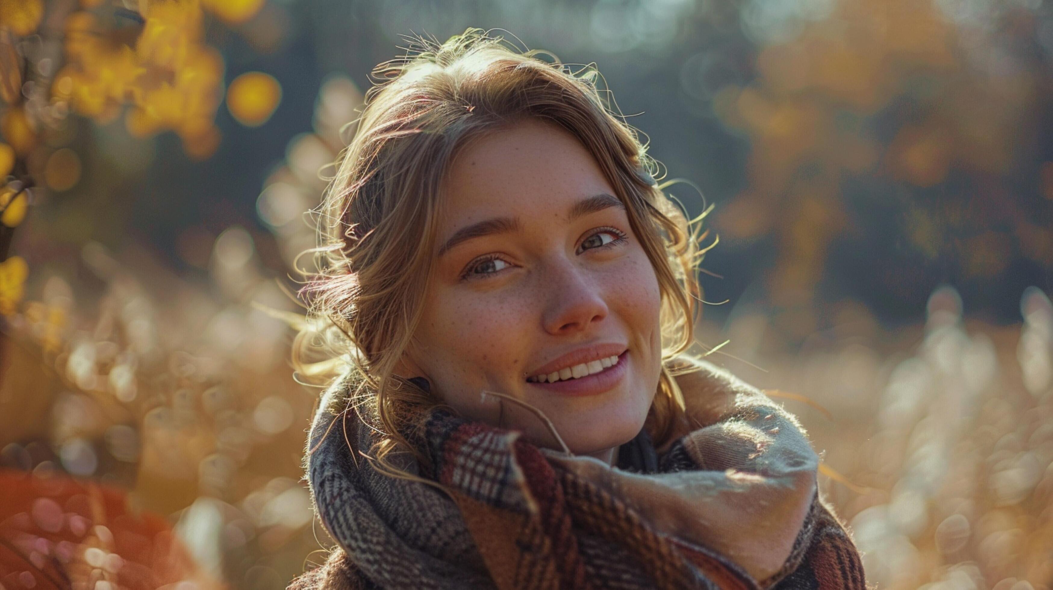 young woman outdoors looking at camera smiling Stock Free